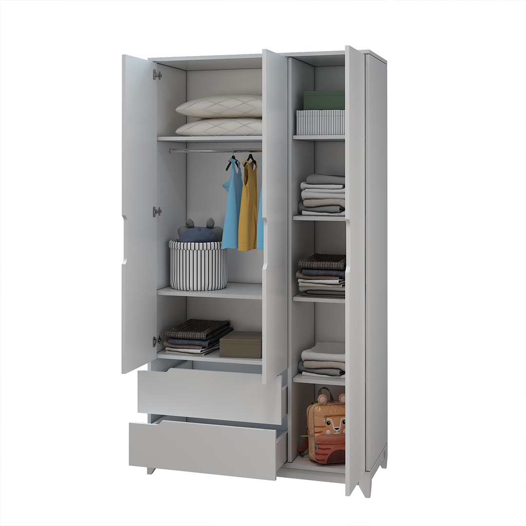 كبت سراي لملابس الأطفال – 3 أبواب ( أبيض )