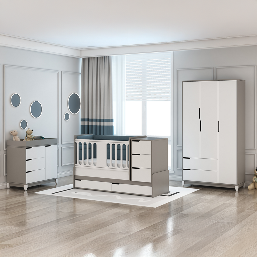 كبت سراي لملابس الأطفال – 3 أبواب ( فضي )