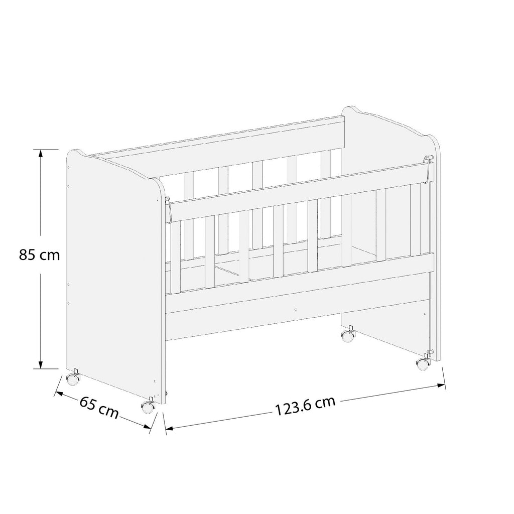BabyOne wooden Niero crib for children up to 3 years old, shown in natural wood finish with slatted sides.