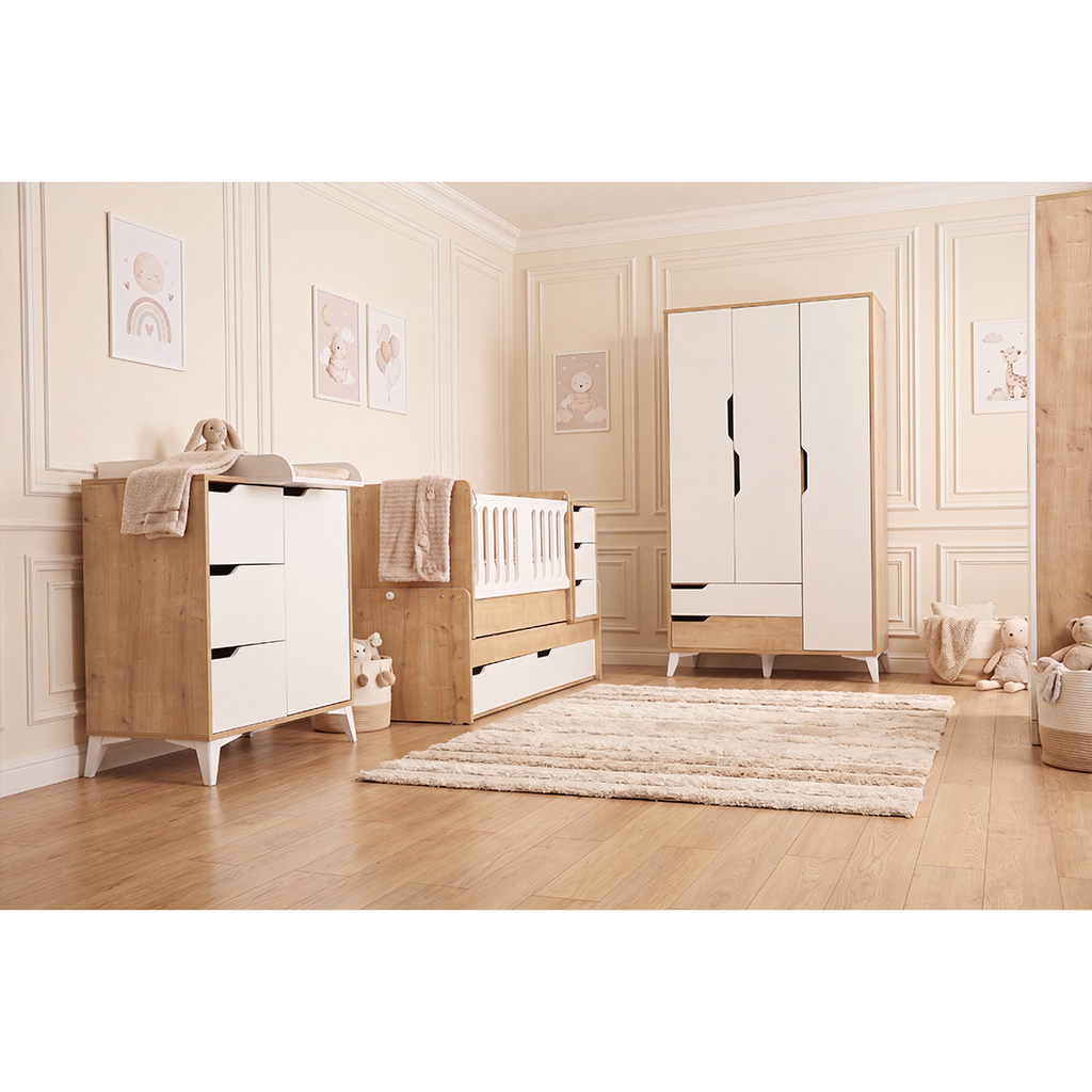 Elegant BabyOne غرفة سراي الملكية nursery furniture with stylish design and soft pastel colors, perfect for a royal-themed nursery.