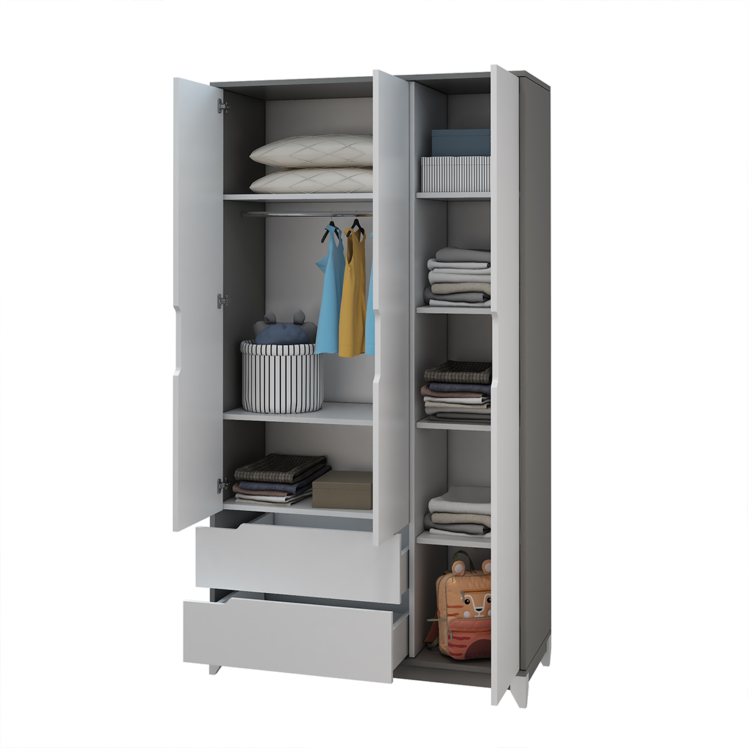 كبت سراي لملابس الأطفال – 3 أبواب ( فضي )